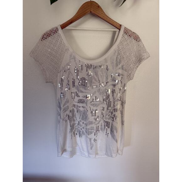 Miss Me Women's Short Sleeve Sheer/knit Sequence White Top Size Medium - Picture 1 of 7